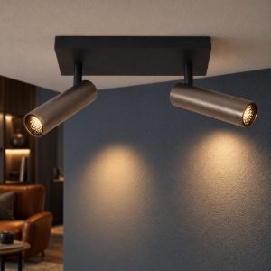 Plafoniera con 2 faretti a tubo orientabili moderna rettangolare grigio ferro