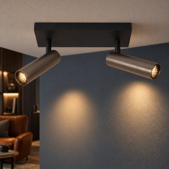 Plafoniera con 2 faretti a tubo orientabili moderna rettangolare grigio ferro