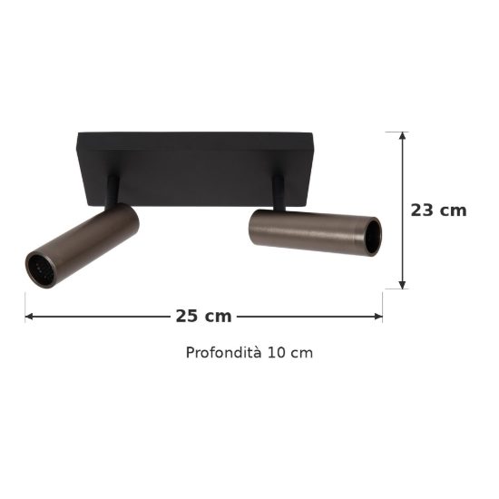 Plafoniera con 2 faretti a tubo orientabili moderna rettangolare grigio ferro