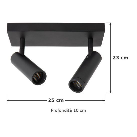 Plafoniera con 2 faretti a tubo orientabili moderna rettangolare nero
