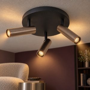 Plafoniera con 3 faretti a tubo orientabili moderna rotonda grigio ferro