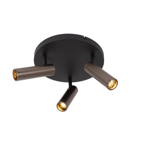 Plafoniera con 3 faretti a tubo orientabili moderna rotonda grigio ferro