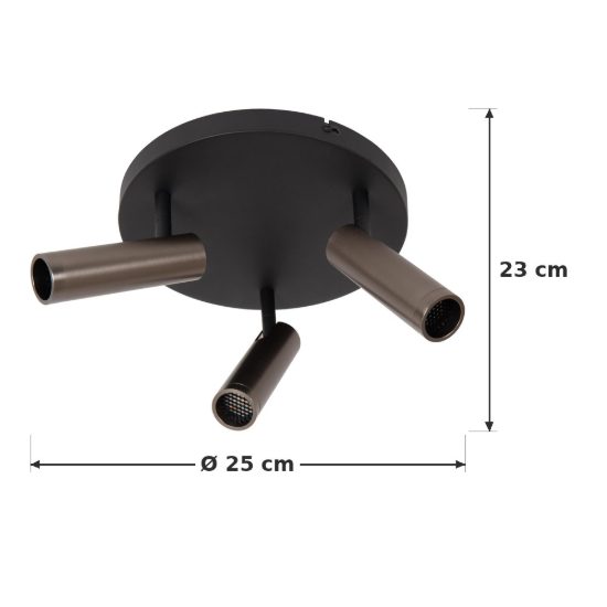Plafoniera con 3 faretti a tubo orientabili moderna rotonda grigio ferro