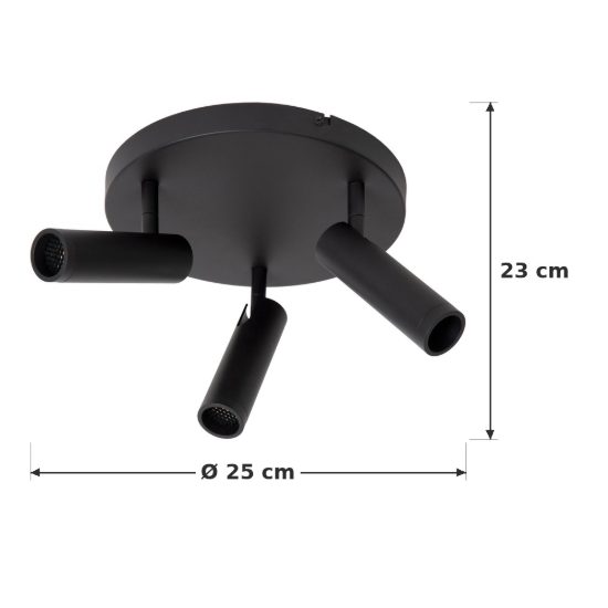 Plafoniera con 3 faretti a tubo orientabili moderna rotonda nero
