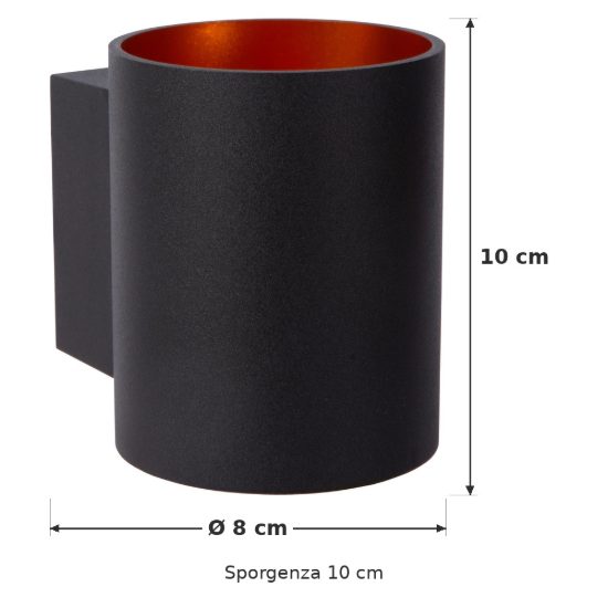Applique a cilindro per soggiorno moderna nero oro