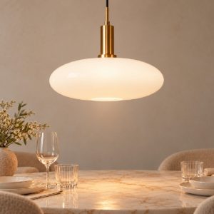 Lampadario a sospensione ovale per soggiorno contemporaneo oro opalino