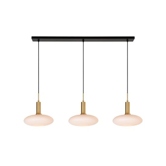 Lampadario a sospensione con 3 pendenti lineare per soggiorno contemporaneo oro opalino