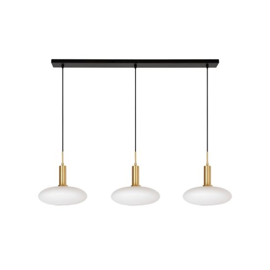 Lampadario a sospensione con 3 pendenti lineare per soggiorno contemporaneo oro opalino