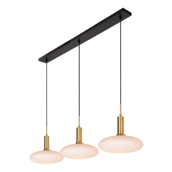 Lampadario a sospensione con 3 pendenti lineare per soggiorno contemporaneo oro opalino