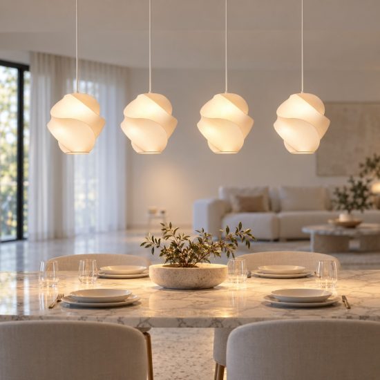 Lampadario a sospensione con 4 pendenti per salotto moderno bianco