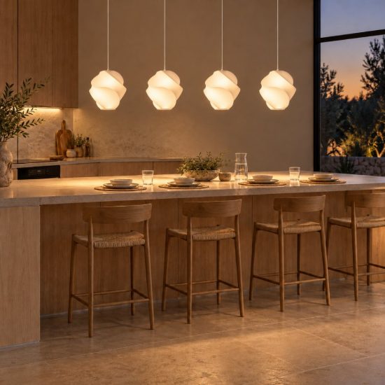 Lampadario a sospensione con 4 pendenti per salotto moderno bianco