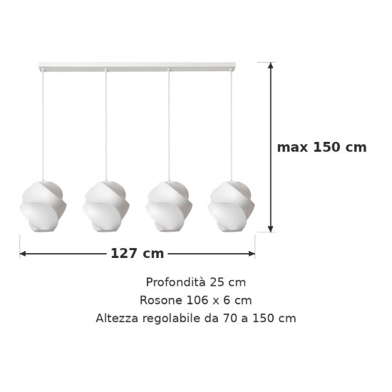 Lampadario a sospensione con 4 pendenti per salotto moderno bianco