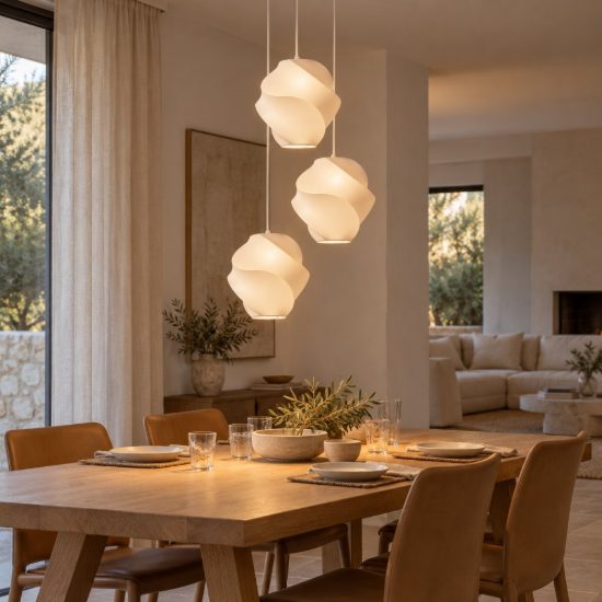Lampadario a sospensione con 3 pendenti per salotto moderno bianco