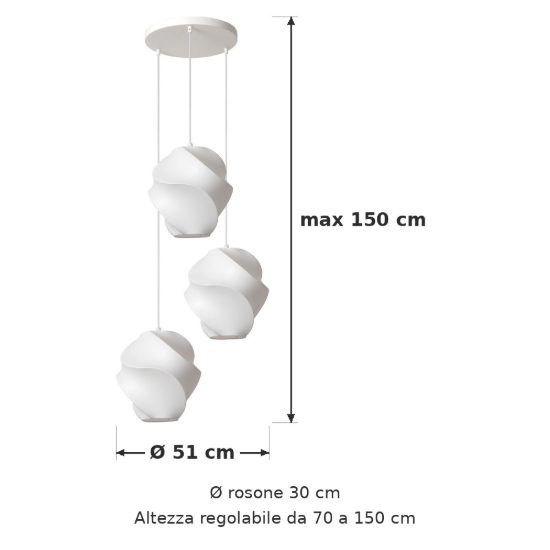 Lampadario a sospensione con 3 pendenti per salotto moderno bianco