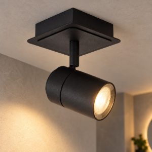 Faretto da soffitto per bagno orientabile moderno nero led 5w 3000k ip44