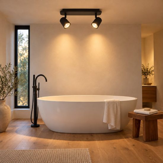 Plafoniera con 2 faretti orientabili per bagno moderna nero led 10w 3000k ip44