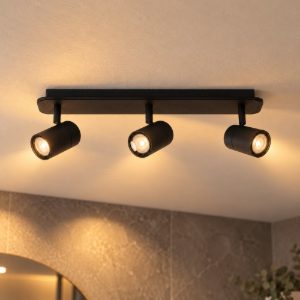 Plafoniera con 3 faretti orientabili per bagno moderna nero led 15w 3000k ip44