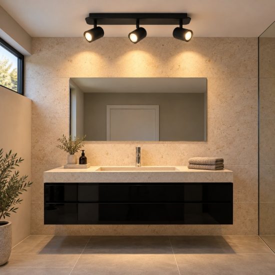 Plafoniera con 3 faretti orientabili per bagno moderna nero led 15w 3000k ip44