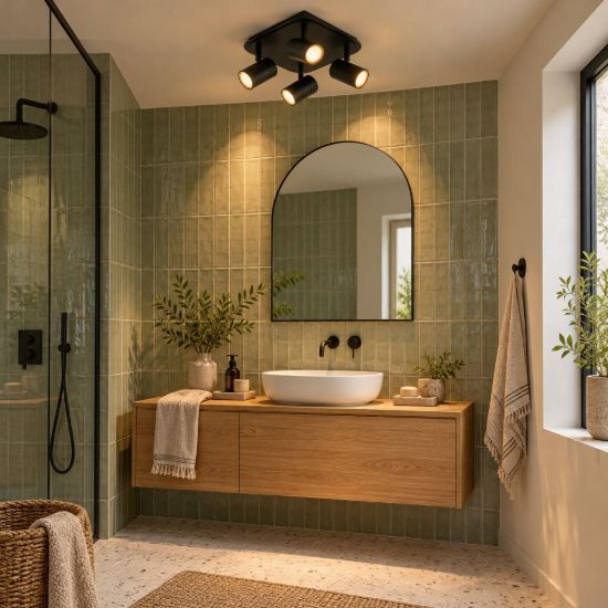 Plafoniera con 4 faretti orientabili per bagno moderna nero led 20w 3000k ip44