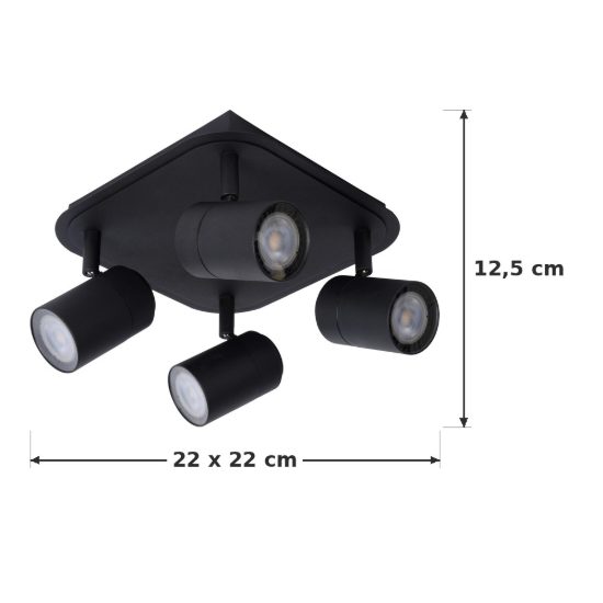 Plafoniera con 4 faretti orientabili per bagno moderna nero led 20w 3000k ip44