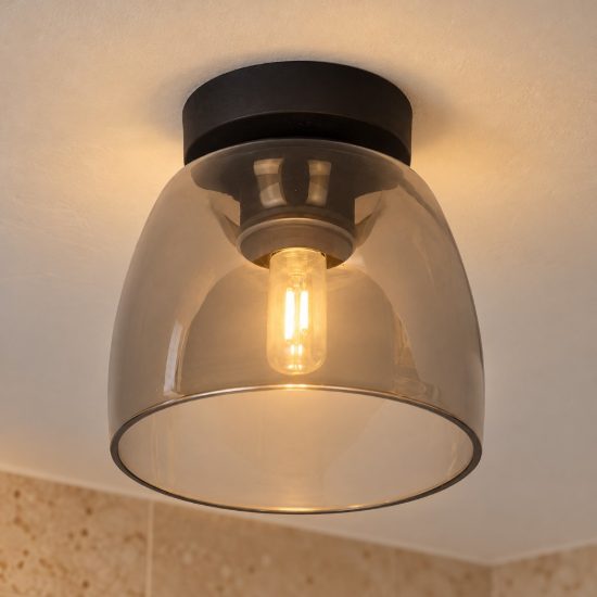 Plafoniera a campana moderna nero fume ip44