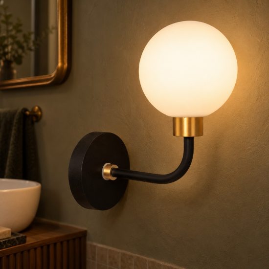 Applique a globo per bagno contemporanea nero oro ip44