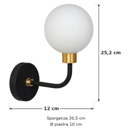 Applique a globo per bagno contemporanea nero oro ip44