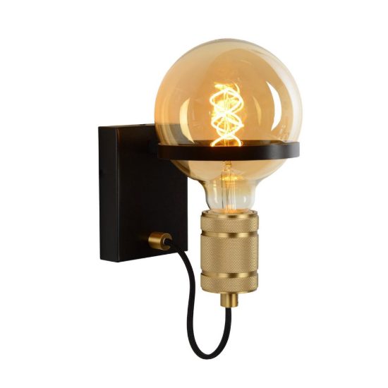 Applique per soggiorno moderna nero oro con lampadina a vista