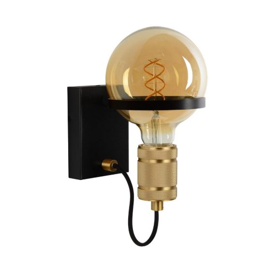 Applique per soggiorno moderna nero oro con lampadina a vista