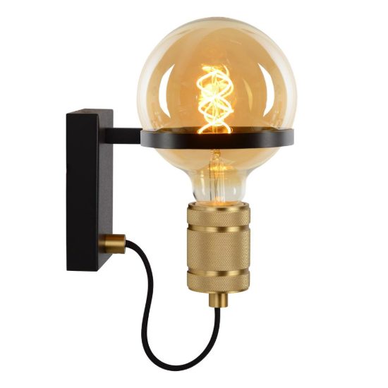 Applique per soggiorno moderna nero oro con lampadina a vista
