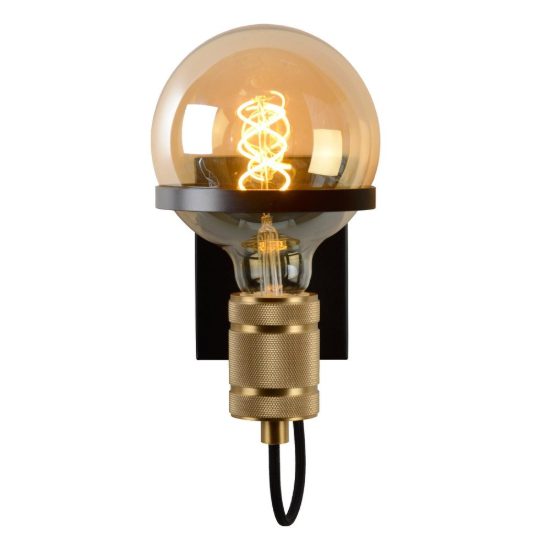 Applique per soggiorno moderna nero oro con lampadina a vista