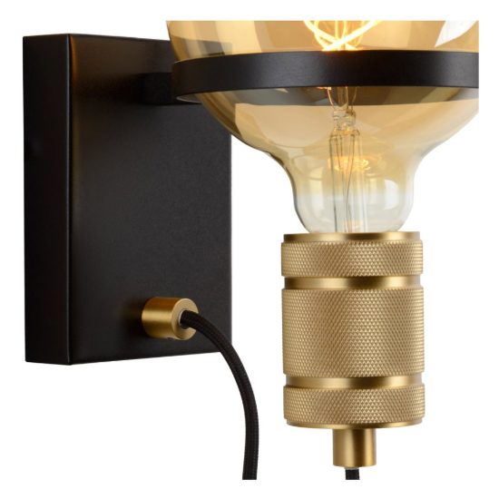 Applique per soggiorno moderna nero oro con lampadina a vista