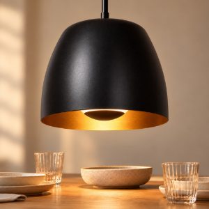 Lampadario a sospensione a campana per cucina contemporaneo nero oro