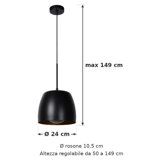 Lampadario a sospensione a campana per cucina contemporaneo nero oro