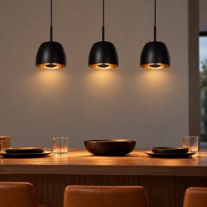 Lampadario a sospensione con 3 pendenti lineare per cucina contemporaneo nero oro