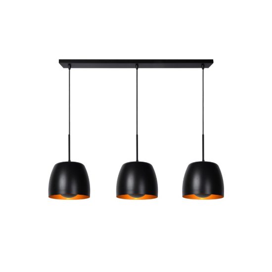 Lampadario a sospensione con 3 pendenti lineare per cucina contemporaneo nero oro