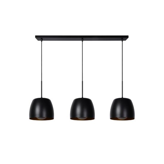 Lampadario a sospensione con 3 pendenti lineare per cucina contemporaneo nero oro