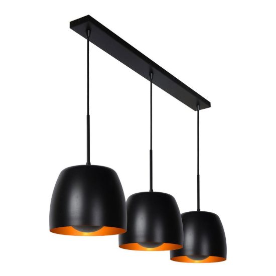 Lampadario a sospensione con 3 pendenti lineare per cucina contemporaneo nero oro