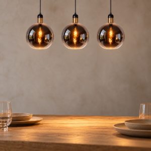 Lampadario a sospensione con 3 pendenti lineare per sala da pranzo contemporaneo fume nero