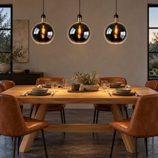 Lampadario a sospensione con 3 pendenti lineare per sala da pranzo contemporaneo fume nero