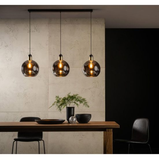 Lampadario a sospensione con 3 pendenti lineare per sala da pranzo contemporaneo fume nero