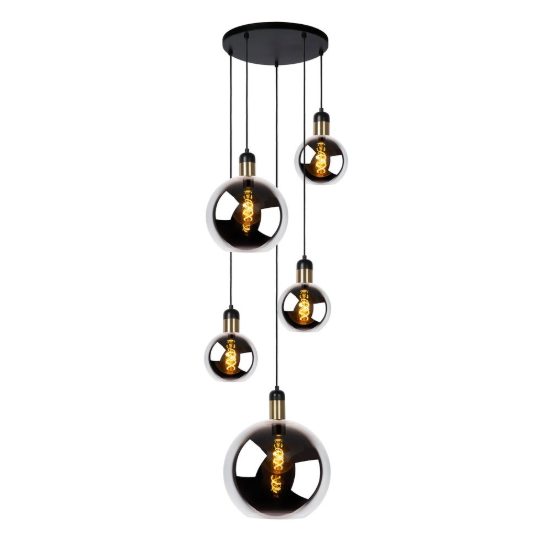 Lampadario a sospensione con 5 pendenti a cascata per sala da pranzo contemporaneo fume nero