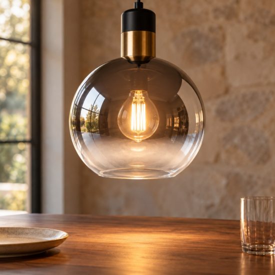 Lampada a sospensione a globo per sala da pranzo contemporanea fume oro