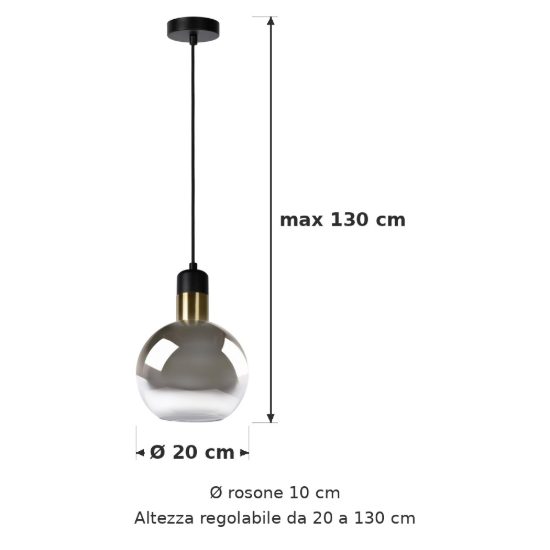 Lampada a sospensione a globo per sala da pranzo contemporanea fume oro