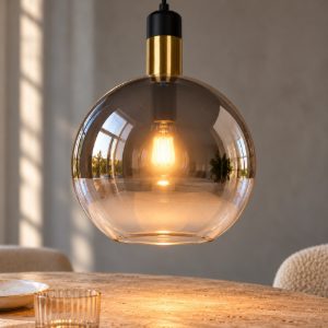 Lampadario a sospensione piccolo a globo per sala da pranzo contemporaneo fume nero