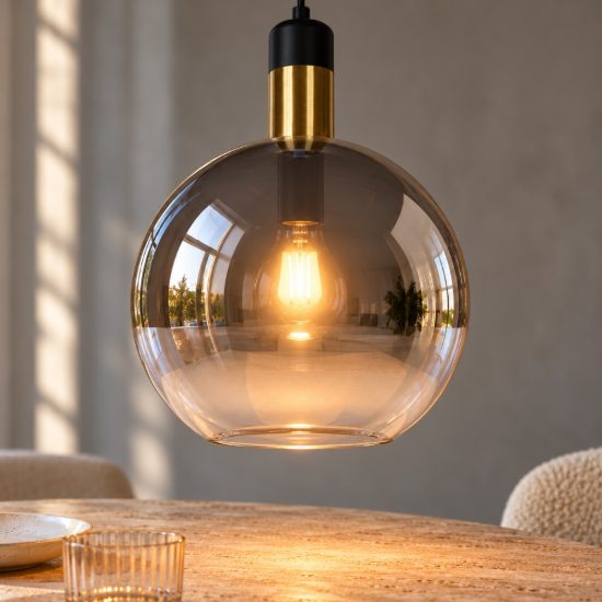 Lampadario a sospensione piccolo a globo per sala da pranzo contemporaneo fume nero