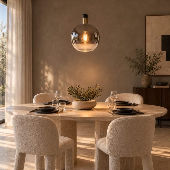 Lampadario a sospensione piccolo a globo per sala da pranzo contemporaneo fume nero