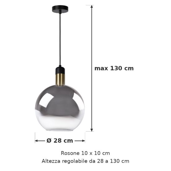 Lampadario a sospensione piccolo a globo per sala da pranzo contemporaneo fume nero