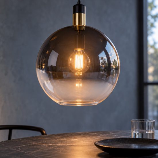 Lampadario a sospensione grande a globo per sala da pranzo contemporaneo fume nero