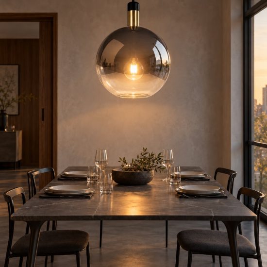 Lampadario a sospensione grande a globo per sala da pranzo contemporaneo fume nero